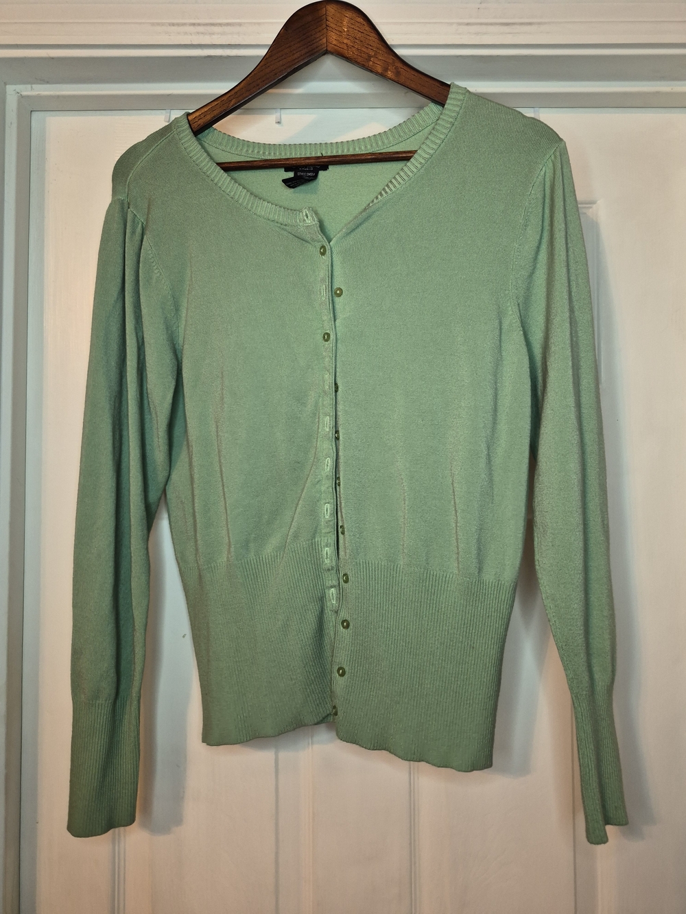 Bob Mackie Light Mint Green Button-Up Cardigan Medium